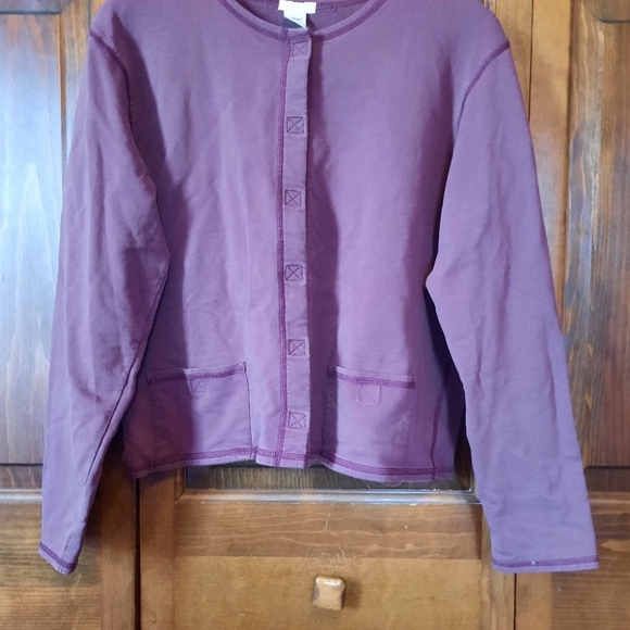 Vintage J. Jill Cotton Blend Burgundy Front Closure Crewneck Cardigan Size M - Picture 3 of 10